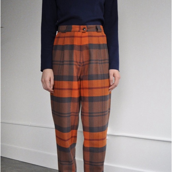 Rita Row Tapered Checkered Plaid Trousers Cotton Flannel Sz 40 - Picture 6 of 7